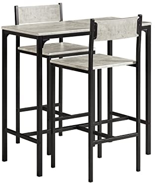 SoBuy Conjunto Mesa Alta de Cocina con 2 taburetes Altos – Mesa Barra Cocina 87 cm Altura – Ahorra Espacio para Comedor pequeño, balcón o Cocina – Estilo Industrial Madera y Metal OGT03-HG