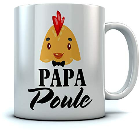 Tasse Papa Cadeau Fête des Pères Idee Cadeau Papa Futur Papa Poule Papa Mug 11 Oz. Blanc