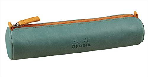 Rhodia 319007C - Schlampermäppchen Rhodiarama, rund, 21,5x5,5 cm, mit elfenbeinfarbenem Jersey gefüttert, praktisch und elegant aus Kunstleder Aquablau, 1 Stück