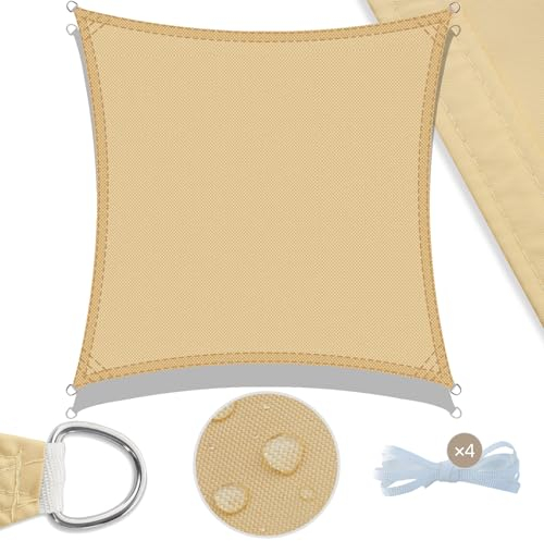 UMI Toldo Vela 3x3m Cuadrado Impermeable Vela de Sombra Protección Rayos UV Toldos Exterior Terraza para Patio Jardín- Arena
