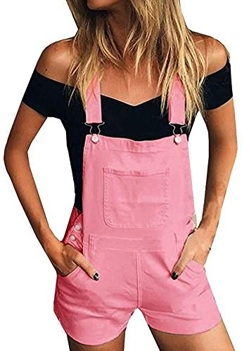 XINGENG Salopette Corta Donna Denim Pantaloncini in Jeans Elasticizzato Senza Maniche Tute con Tasche Cotone Ragazza Loose Monopezzi E Tutine Estive Tuta Sportiva Jumpsuit Eleganti