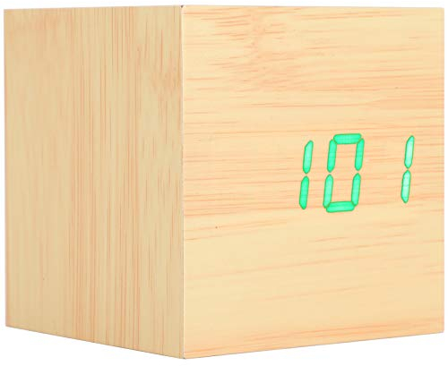 Hapivida Digitaler Wecker mit Holzmaserung Creatives Cubes LED Sprachaktivierter Grüner Digitaler Wecker mit USB für Schlafzimmer am Nachttisch