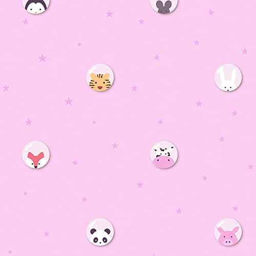 Tier Tapete in Pink Rosa | Mädchenzimmer Tapete mit Tieren in Seifenblasen ideal für Babyzimmer | Vlies Kindertapete mit Panda Fuchs und Pinguin