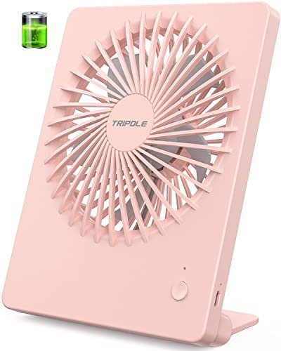TriPole USB Desk Fan, Portable 2000mAh Battery Rehcargeable Table fan, 3 Speeds 4-16H Silent Mini Fans 180° Adjustable Handheld Fan for Office, Bedroom, Home, Travel, Camping (Pink)