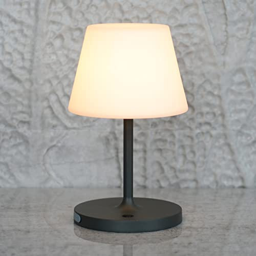 LOTITOL Outdoor Table Lamp/Cordless USB Rechargeable 4000mAh / 2700K LED/Touch Dimmable/Portable Battery Operated / IP44 Waterproof/PE Shade/Bedroom Dinning Camping Patio (9.6in, Dark Grey)