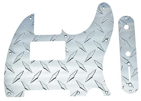KAISH Diamantplatte 8-Loch Tele Humbucker Schlagbrett mit Metalldiamant-Kontrollplatte und Schrauben für amerikanische/mexikanische Fender Telecaster, Silber