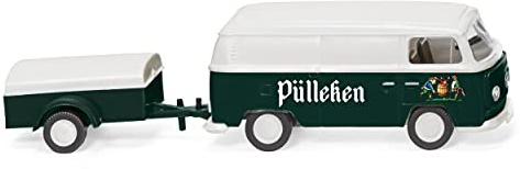 Wiking 030005 H0 Volkswagen T2 Box Truck with Trailer Pülleken Green White Gauge HO 1:87