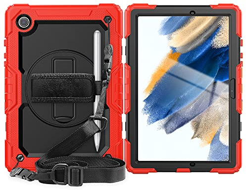 Lobwerk 4in1 Case für Samsung Tab A8 X200 X206 10.5 Hülle Stoßfest Schutz + Standfuß Rot
