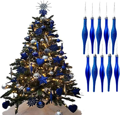UKDeals Direct® ROYAL BLUE COLLECTION CHRISTMAS DROPLET BAUBLES TREE DECORATIONS GLITTER MATT ICICLES (Pack of 10 Droplets 120mm)
