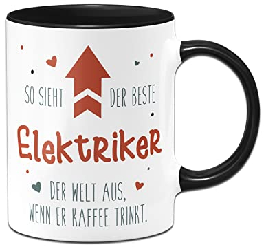 Tassenbrennerei Tasse mit Spruch - So sieht der beste Elektriker der Welt aus, wenn er Kaffee trinkt - Kaffeetasse lustig als Geschenk für Kollegen, Kollegin (Elektriker)