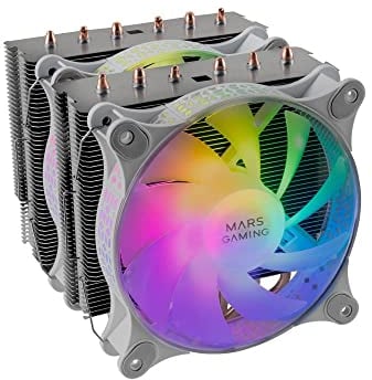 Mars Gaming MCPU-XT Weiß, CPU Kühlkörper, Dual Tower Kühlung, 6 HCT Heatpipes, TDP 300W, 2 ARGB PWM 12cm Lüfter