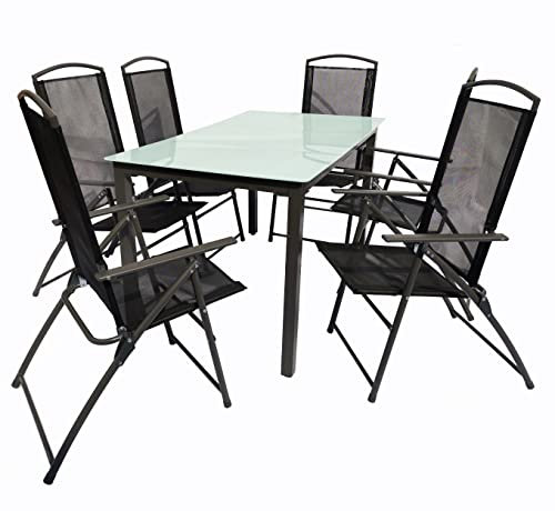 VCM 7-piece garden furniture seating group garden furniture glass table chairs high back set 140M 7-piece garden furniture seating group garden furniture glass table chairs high back set 140M black