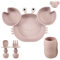 PandaEar Set de Alimentación Bebé en Silicona | Plato Succión Dividido en Silicona, Forma de Cangrejo | Taza Pequeña con Cucharas y Tenedores | Utensilios Autoalimentación - Rosa