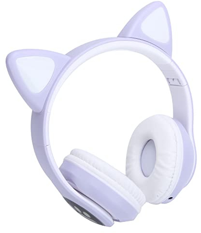 SYH&AQYE Écouteurs Cat Ear Bluetooth5.0, Casque de Jeu Stéréo LED, 7H d'autonomie Pliable sans Fil sur L'oreille pour Ordinateur Portable Switch Games(Violet)