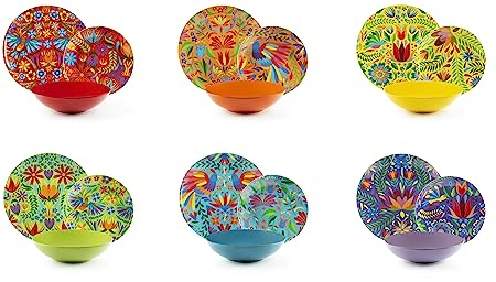 Excelsa Mexican Flowers Tellerservice, 18-teilig, Porzellan und Steinzeug, buntes Dekor, für 6 Personen