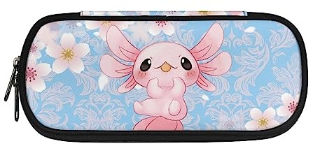 Belidome Großes Federmäppchen mit Reißverschluss, für Schule, Büro, Stifteetui, Aufbewahrungstasche, Axolotl Kirschblüte, Einheitsgröße, Schulranzen-Set