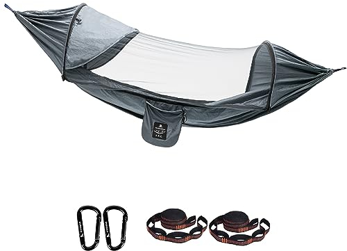 Hamaca de camping con mosquitera, hamaca de viaje doble ultraligera, hamaca de paracaídas portátil con correas de árbol, mosquetones en forma de D para mochileros al aire libre, patio, senderismo,