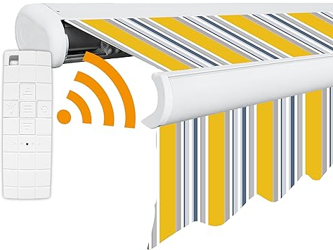 Arilco Elektrische Vollkassettenmarkise Kassettenmarkise Gelenkarmmarkise Markise Sonnenmarkise Sonnenschutz in vielen Farben und Größen wählbar in der Kassettenfarbe Weiß (4x3m Tulpe)