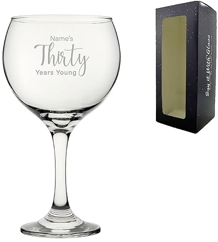 Personalised Engraved 30th Birthday Gin and Cocktail Glass, Name's 30 Years Young, Gift for Her, Delicate Font, 640ml or 22.5oz Cubata Gin Balloon, Engraved in The UK