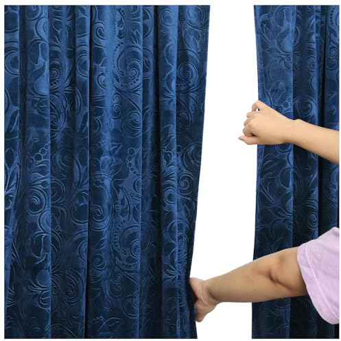 BTTO Verdunkelungsvorhang Kräuselband,2 Stück Luxus Vorhang Samt Blackout Vorhang Thermovorhan, Vorhang Verdunkelung Barock Stil,H244xB132CM,Ehrenwert Kaiserblau
