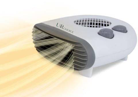 UR CHOICE Portable Flat Fan Heater - Cool Air Option, Adjustable Thermostat - Ideal for Workspace & Household - Dual Heat Modes, Safety Feature (1000W/2000W)