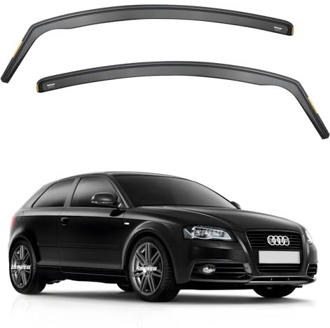 iSpeed Premium Wind Deflectors for AUDI A3 / S3 8P MK2 3-doors 2004-12 2-pc - Keep Your Car Ventilated in Rain - Reduce Wind Turbulence - Tinted, In-Channel Type