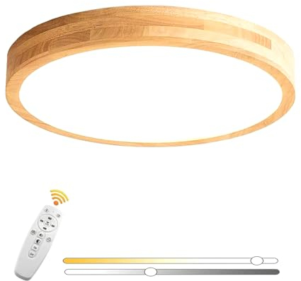 VOMI Holz LED Deckenleuchte Dimmbar mit Fernbedienung, Runde Deckenlampe 40cm 24W Decke Acryl Lampenschirm Moderne Deckenbeleuchtung für Schlafzimmer Arbeitszimmer Korridor Flur