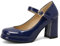 Classico Vernice Verde Blu Navy Punta Chiusa Signore Maturo Ufficio Pompe Cinturino Fibbia Vintage Donne Mary Janes Scarpe Tacchi Block, Blu, 41 EU