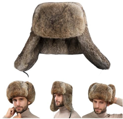 OSMARI Unisex Russische Wintermütze, Herren Winter Fliegermütze Russische Uschanka Hut mit Ohrenschützer Kappe Windbreaker,Braun XL