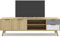 HOMIFAB Meuble TV 2 Portes 2 tiroirs en pin Massif Blanc/Gris/Effet chêne 180 cm - Eddy