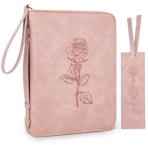CITYCHASE Bibelhüllen für Frauen, Leder-Bibelstudieretui mit Lesezeichen für Mädchen, Bibelbedarf, Tragetasche mit Gurt, personalisierte Buch-Organizer-Tasche für Tagebuch, Bibel-Rosa