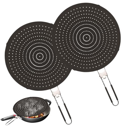 2 padelle in silicone paraspruzzi da 32 cm, paraspruzzi multiuso per padelle, paraspruzzi pieghevole, in silicone, resistente al calore, universale, per cucinare arrostire