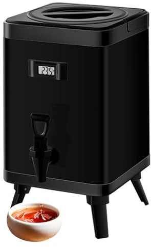 Insulated Beverage Dispenser, Stainless Steel Beverage Dispenser with Thermometer, Square Milk Tea Insulation Bucket with Spigot for Storing Milk Wine Soup Coffee Juice Black