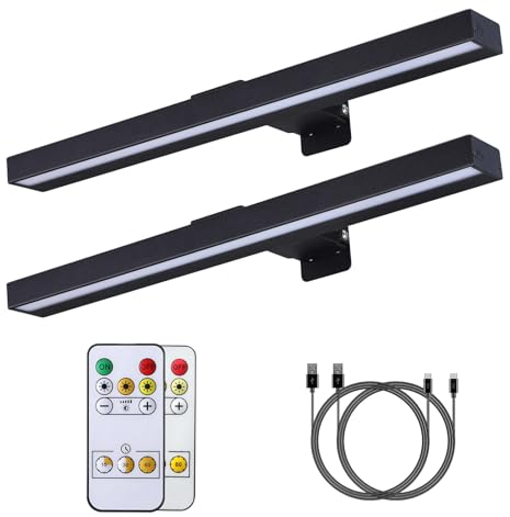 MIOBLUE Kabellose Bilderleuchte mit Fernbedienung, Bilderlampe mit Fernbedienung, 16 Zoll Wiederaufladbare Dart beleuchtung Malleuchte mit 3 Beleuchtungsmodi zum Malen Art, Vollmetall (2Pack)