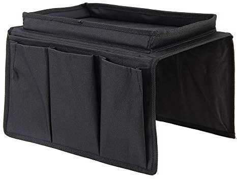 Vllcsla Sofa Armlehne Organizer mit Getränkehalter Tablett - Schlafsaal Schlafzimmer Bett Sofa Organizer Aufbewahrung Hängetasche für Telefon Magazin Bücher TV-Fernbedienung (Schwarz)