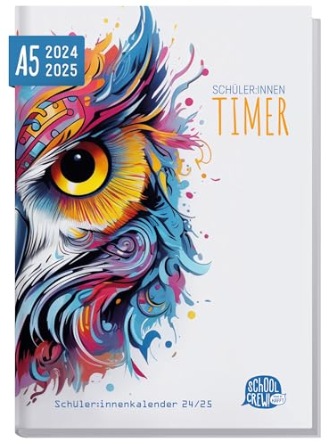 SchoolCrew Schüler-Timer 24/25 A5 Eule Schülerkalender, Schülerplaner, Hausaufgabenheft, Schülertagebuch - organisiert durchs neue Schuljahr - nachhaltig & klimafreundlich