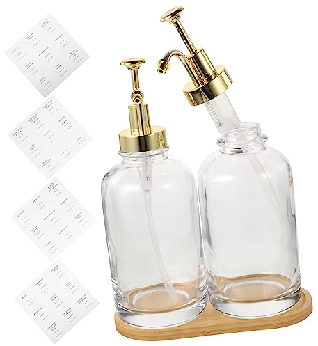 Beatifufu 1ensemble Bouteille Avec Pompe Pour Syrup Et Lotion Distributeur Décoratif De Café Étiquettes Et Plateau Pratique Pour Cuisine Et Bar à Café