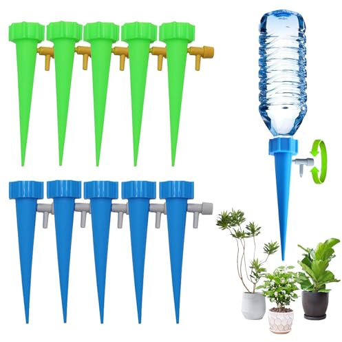 Calkrer - Set di 10 irrigazione automatica, sistema di irrigazione regolabile per giardino, sistema di irrigazione per piante con valvola di controllo sbloccabile lentamente.