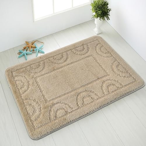 Comart - Tappeto Nicole da Bagno - Rettangolare 67x100 cm - Fondo Antiscivolo in Latex - ad Asciugatura Rapida e Traspirante - Lavabile in Lavatrice - Scendi Doccia e Vasca - in Tinta Unita - Beige