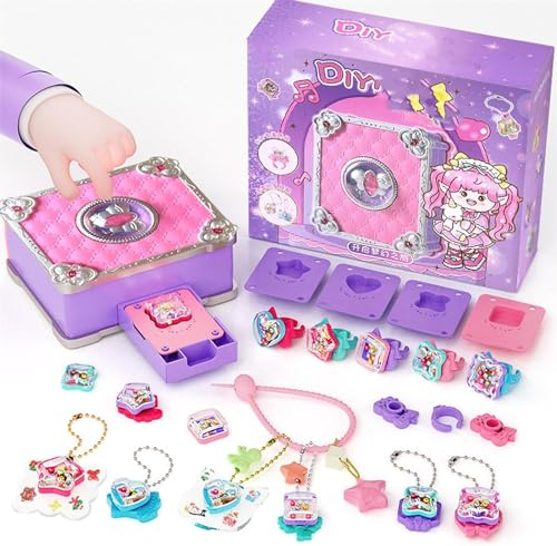 Yanobia DIY Magic Jewellery Maker, Magic Book Sticker Machine DIY Jewel Rings Kits for Little Girls, Creative Crafting Rings Bracelet Pendent Keychain Girls' Birthday Gifts (140Pcs)