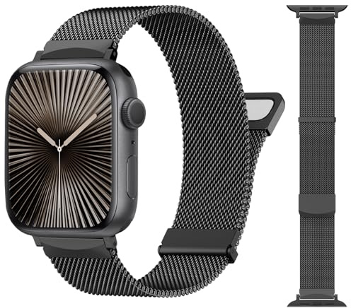 CeMiKa Correa Metálica Ajustable Compatible con Correas Apple Watch 45mm 44mm 42mm 49mm, Correa de Acero Inoxidable Doble Magnética para iWatch Ultra Ultra 2 Series 9 8 7 6 5 4 3 SE SE2, Negro
