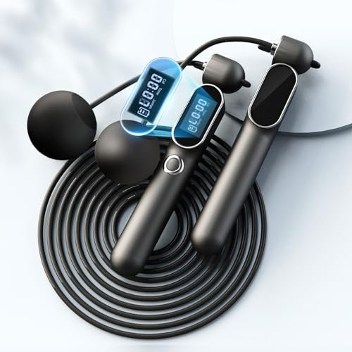 Cordless Jump Rope with Counter, 2 In 1 Weighted Ropeless Skipping Rope for Kids Women Men, Adjustable Digital Smart Jump Ropes for Fitness Workout Boxing Speed Training Home Gym