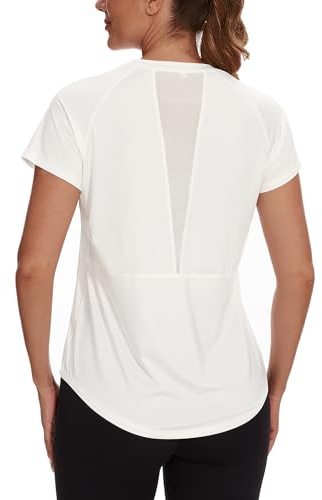 Gyabnw Gym Oberteil Damen Kurzärm Rundhals Leicht Schnelltrocknende Oberteile mit Atmungsaktivem Netzstoff Vorne und Hinten