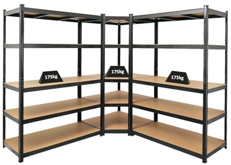 PROREGAL Mega Deal Eckregal Ragnar 1x: 180x90x60cm | Taurus 2X: 180x120x60cm Schwarz Fachlast 175kg, Kellerregal, Steckregal, Garagenregal, Lagerregal