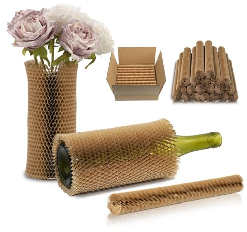 SZSYumUnion - Pochettes à bulles de déménagement en papier nid d'abeille marron, 22 cm, lot de 20, emballage de protection pour bocaux, tasses, bouteilles de vin, matériaux d'emballage