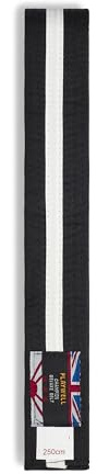 Playwell Ceinture d'arts martiaux colorés en coton avec rayures blanches - (karaté, judo taekwondo), Ceinture noire avec rayures blanches, 280cm