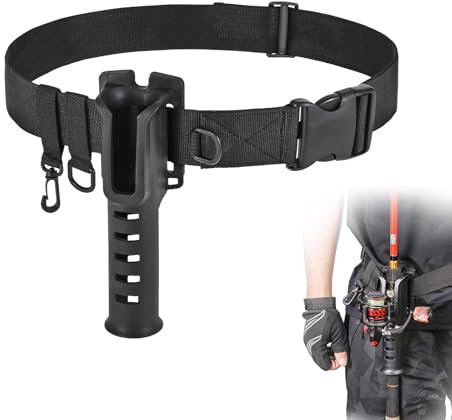 Doukesh Angelrutenhalter Gürtel, Verstellbarer Angeln Watgürtel Watgürtel, Rute Halter Gürtel, Für Surf Casting Kajak Angeln Zubehör Wathosen Gurte Angeln Taille Rutenhalter Gürtel (Schwarz)