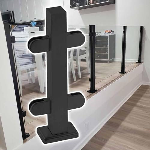 KEHSF Glass Railing Post Balustrade Posts Stainless Steel Glass Railing Post Black Glass Panel Clamp With Rubber Inserts (Color : Black-mid Post, Size : 105cm/41.3)