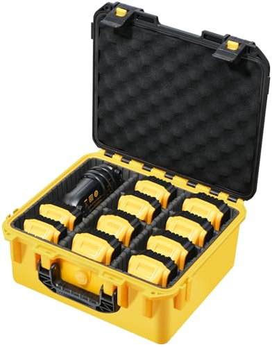 Hard Case for Dewalt 20V Battery: Large Storage with Adjustable Dividers | Waterproof Box for 12V/20V/60V Battery, Charger, Accessories, Tool Battery Organizer Holder for Milwaukee, Case Only