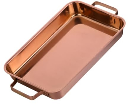 KESOTO Bräter aus Edelstahl, Backform mit Griffen, rechteckiges Ofen-Kochgeschirr, Lasagne-Pfanne für Fisch, griechisches Pastisio-Abendessen, Roségold